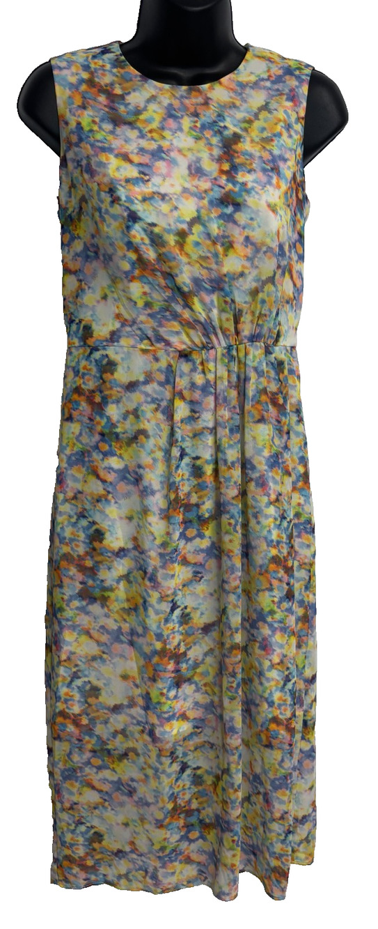 Cynthia Steffe Size 2 Sleeveless Sheath Dress Pastel Watercolor Floral Pleated